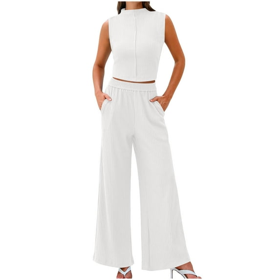 Chbgutlmr Business Casual Outfits for Women 2 Piece Crewneck Tank Tops Wide Leg Pants Ribbed Office Sets