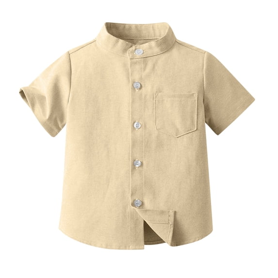 Chbgutlmr Button down Shirts for Boys Girls Short Sleeve Half High Neck Tops with Pockets Casual Summer Plain Tops