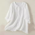thumbnail image 1 of Chbgutlmr Button down Shirts for Women 3/4 Sleeve Turn down Collar Ruffled T-Shirts Casual Loose Summer Comfy Lightweight Tops, 1 of 3