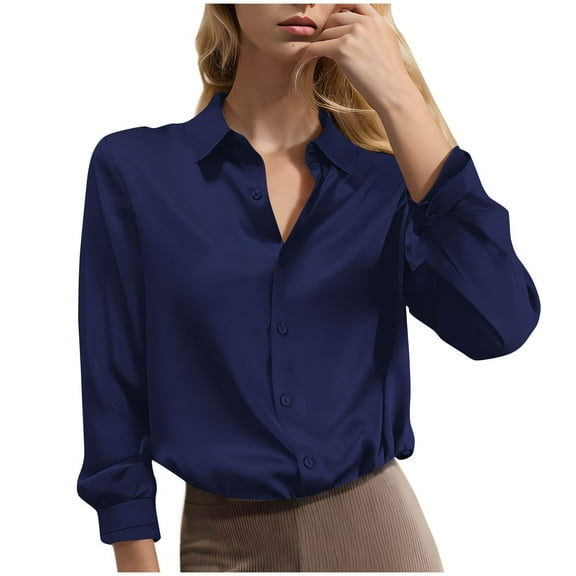 Chbgutlmr Button down Shirts for Women Office Long Sleeve Work Tops Lapel Neck Casual Business Blouses