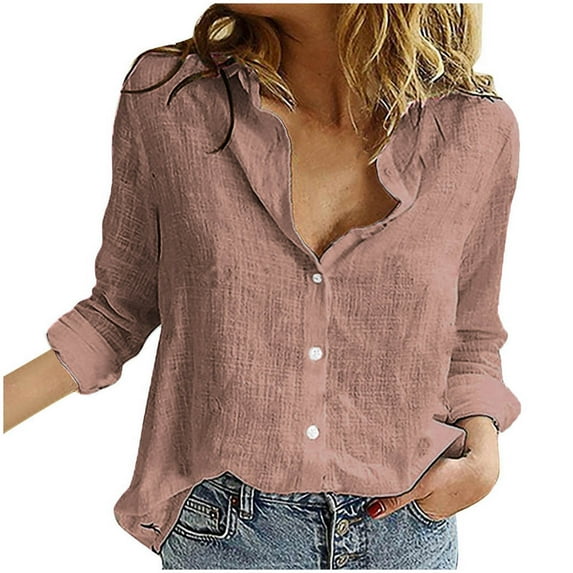 Chbgutlmr Button down Shirts for Women Plus Size Business Casual Tops Cotton Linen Long Sleeve Blouses