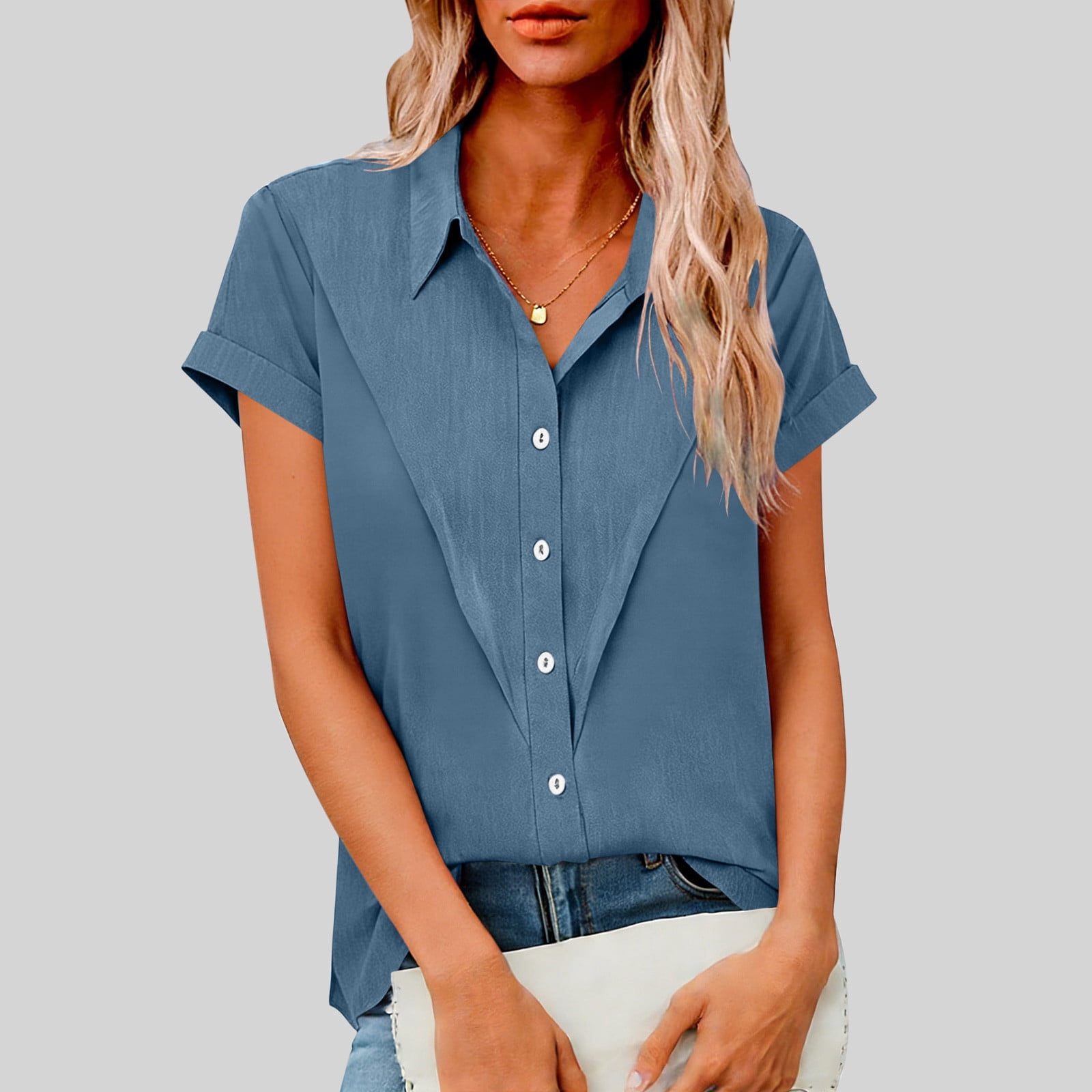 Chbgutlmr Button down Shirts for Women Short Sleeve Turn down Collar ...