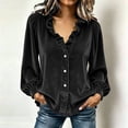 thumbnail image 1 of Chbgutlmr Button down Velour Tops for Women Peasant Long Sleeve Ruffled V Neck Blouse Tops Casual Loose Fall Trendy T-Shirts, 1 of 9