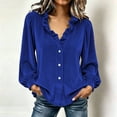 thumbnail image 1 of Chbgutlmr Button down Velour Tops for Women Peasant Long Sleeve Ruffled V Neck Blouse Tops Casual Loose Fall Trendy T-Shirts, 1 of 9