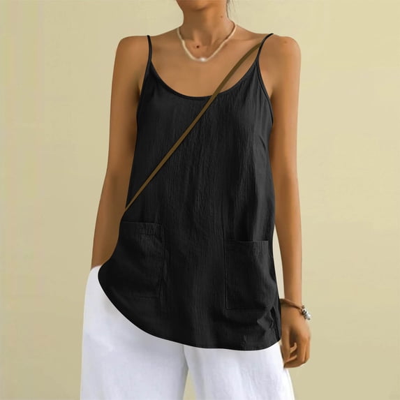 Chbgutlmr Camisole Tops for Women Sleeveless Adjustable Spaghetti Strap Shirts with Pockets Casual Loose Summer Tops