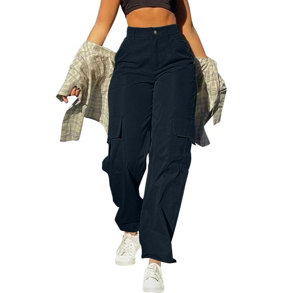 Chbgutlmr Cargo Pants Women Straight Leg Button Elastic Waist Loose Casual Outdoor Hiking Camping Trousers