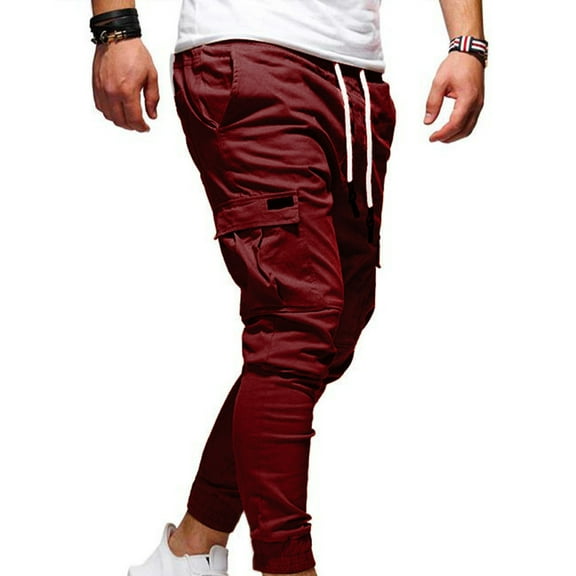 Chbgutlmr Cargo Pants for Men Cinch Bottom Fitted Drawstring Elastic Waist Trousers Casual Workout Pants with Multi Pockets