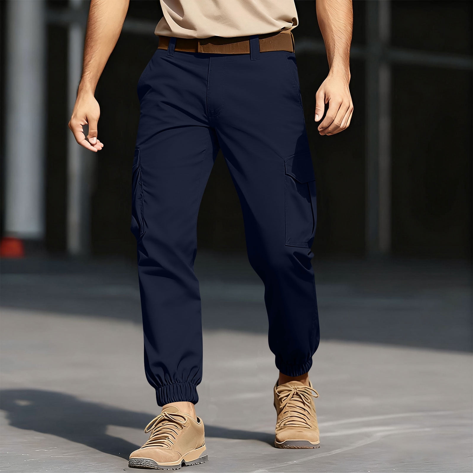 Chbgutlmr Cargo Pants for Men Open Bottom Straight Leg Button Elastic ...