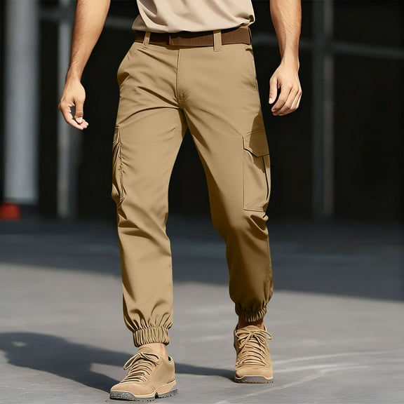 Chbgutlmr Cargo Pants for Men Open Bottom Straight Leg Button Elastic Waist Trousers Casual Loose Workout Pants with Multi Pockets