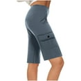 thumbnail image 1 of Chbgutlmr Cargo Shorts for Women Elastic Waist Casual Wide Leg Shorts Knee Length Shorts with Pockets, 1 of 5
