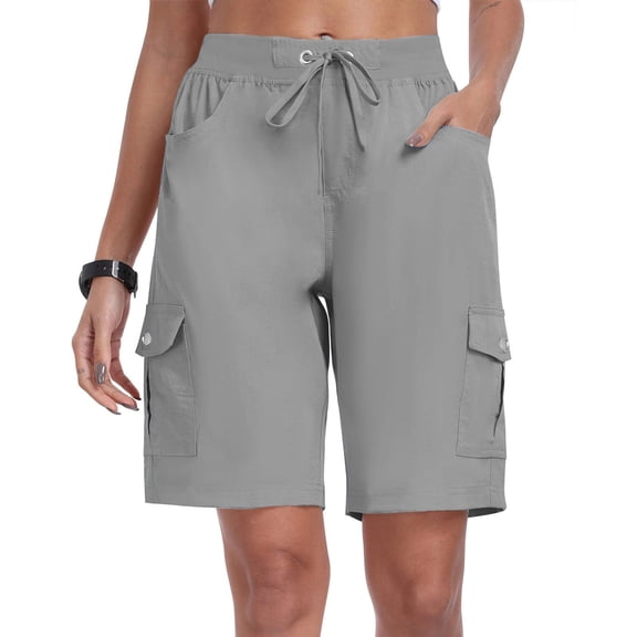 Chbgutlmr Cargo Shorts for Women Elastic Waist Drawstring Straight Leg Shorts with Multi Pockets Casual Loose Summer Outdoor Shorts