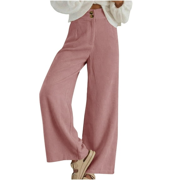 Chbgutlmr Corduroy Pants for Women High Rise Straight Leg Button Waist Trousers Casual Loose Fall Comfy Solid Color Pants