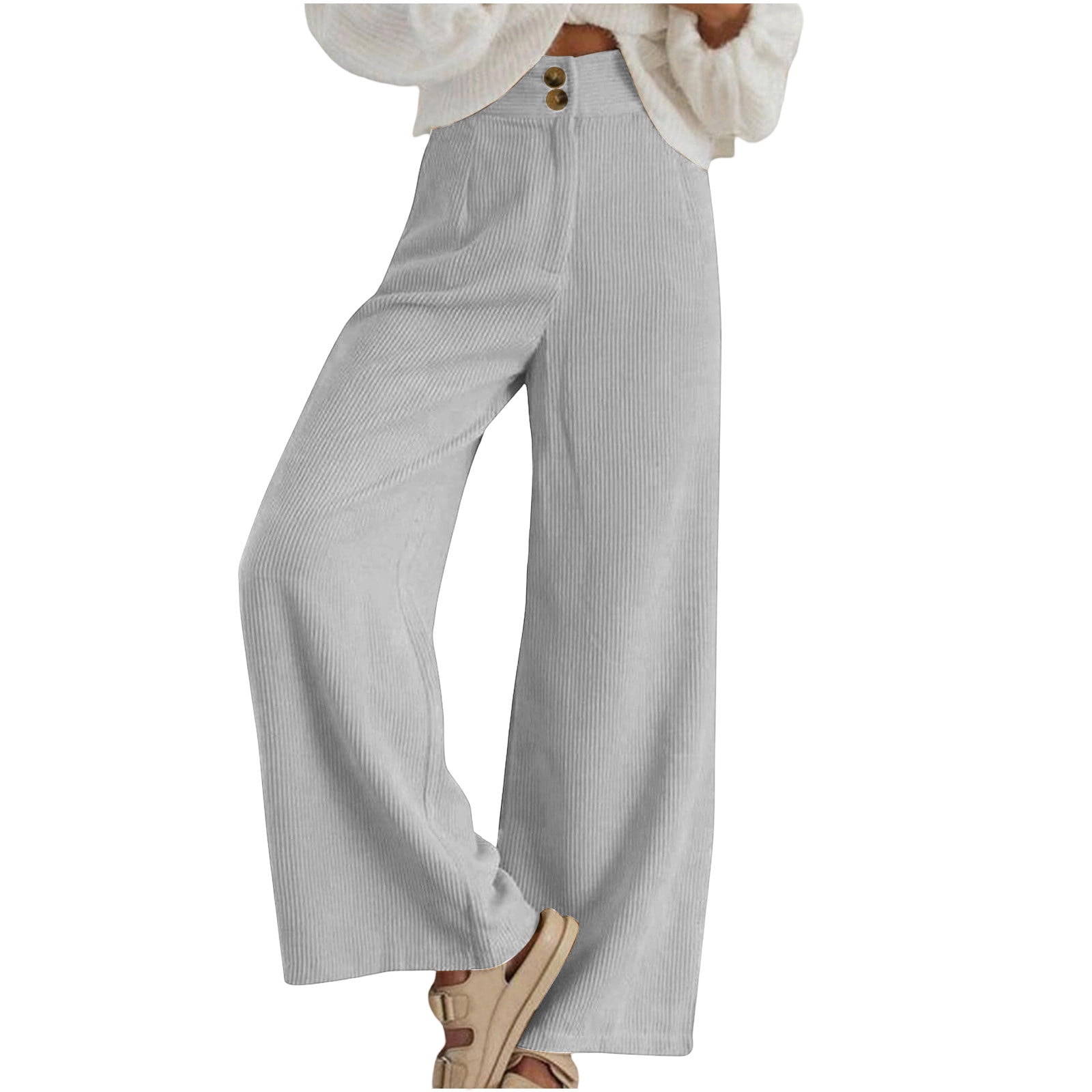 Chbgutlmr Corduroy Pants for Women High Rise Straight Leg Button Waist ...