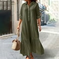 thumbnail image 1 of Chbgutlmr Cotton Linen Dresses for Women Long Sleeve Ruffled Hem Turn down Collar Button Maxi Dresses Casual Flowy Travel Dress, 1 of 6