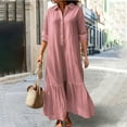 thumbnail image 1 of Chbgutlmr Cotton Linen Dresses for Women Long Sleeve Ruffled Hem Turn down Collar Button Maxi Dresses Casual Flowy Travel Dress, 1 of 6