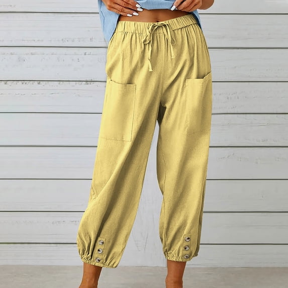 Chbgutlmr Cotton Linen Pants for Women Casual Lantern Harem Pants Drawstring Loose Fitted High Waisted Trousers Summer Slacks with Pocket