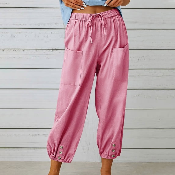 Chbgutlmr Cotton Linen Pants for Women Casual Lantern Harem Pants Drawstring Loose Fitted High Waisted Trousers Summer Slacks with Pocket
