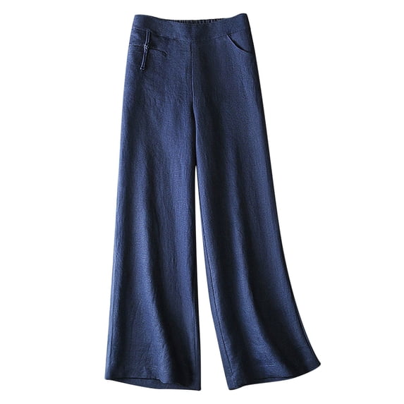 Chbgutlmr Cotton Linen Pants for Women Wide Leg Flat Front Elastic Waist Palazzo Pants Casual Summer Breathable Trousers with Pockets
