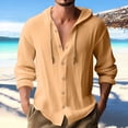 thumbnail image 1 of Chbgutlmr Cotton Linen Shirts for Men Drawstring Long Sleeve Button down Hooded T-Shirts Casual Loose Lightweight Plain TopsLOrange, 1 of 8