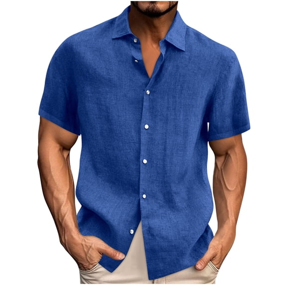 Chbgutlmr Cotton Linen Shirts for Men Short Sleeve Button down Turn down Collar T-Shirts Casual Lightweight Breathable Summer Tops