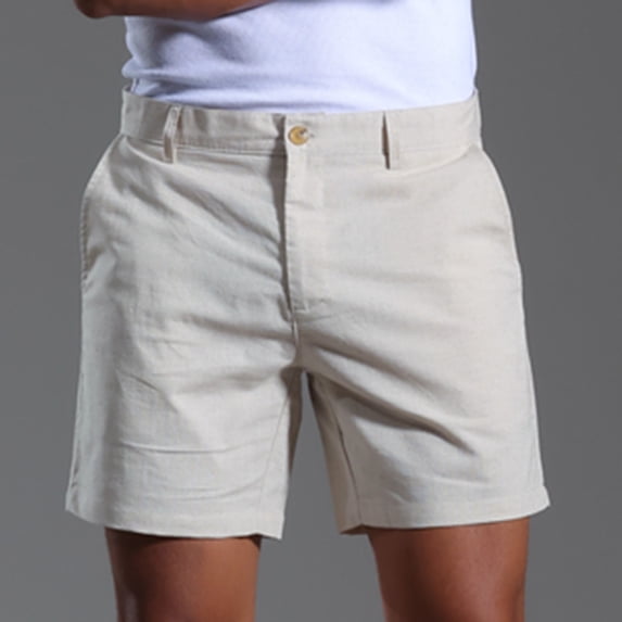 Chbgutlmr Cotton Linen Shorts for Men Flat Front Straight Leg Lightweight Shorts Casual Summer Breathable Shorts with Pockets