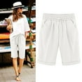 thumbnail image 1 of Chbgutlmr Cotton Linen Shorts for Women Drawstring Elastic Waist Straight Leg Rolled Hem Bermuda Shorts Casual Summer Trendy Shorts, 1 of 3
