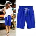 thumbnail image 1 of Chbgutlmr Cotton Linen Shorts for Women Drawstring Elastic Waist Straight Leg Rolled Hem Bermuda Shorts Casual Summer Trendy Shorts, 1 of 3