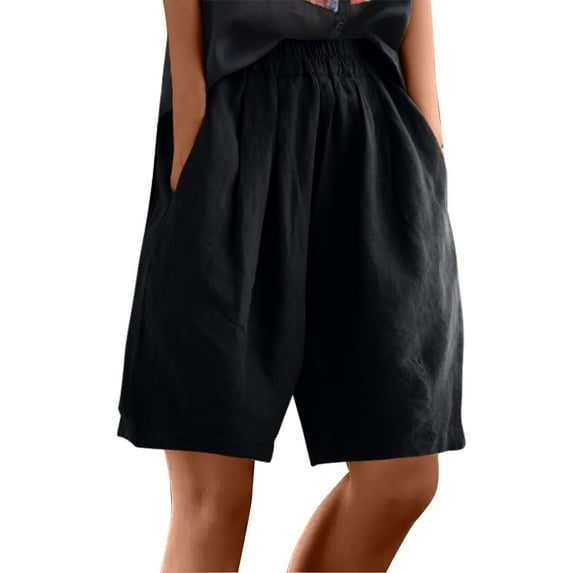 Chbgutlmr Cotton Linen Shorts for Women Plus Size Lightweight Loose Casual Elastic Waisted Summer Shorts