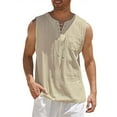 thumbnail image 1 of Chbgutlmr Cotton Linen Tank Tops for Men Sleeveless Crew Neck Drawstring Cross Front Tees Casual Lightweight Loose Summer Shirts, 1 of 6