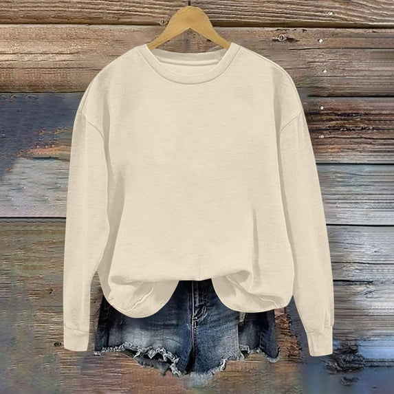 Chbgutlmr Crew Neck Sweatshirts for Women Long Sleeve Loose Pullover Casual Fall Solid Color Dailywear Tops
