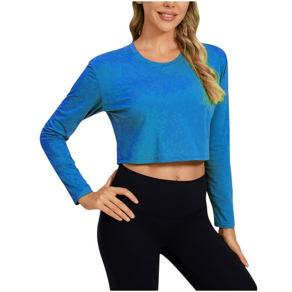 Chbgutlmr Crop Tops for Women Basic Loose Casual Workout Tops Crewneck Solid Color Going out Athletic Blouses