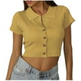 thumbnail image 1 of Chbgutlmr Crop Tops for Women Short Sleeve Lapel V Neck Button down Knit T Shirts Slim Fitting Casual Top, 1 of 6