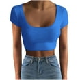 thumbnail image 1 of Chbgutlmr Crop Tops for Women U Neck Short Sleeve Ribbed Knit Going out Tops Slim Tight Workout Tshirts, 1 of 5