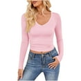 thumbnail image 1 of Chbgutlmr Crop Tops for Women V Neck Long Sleeve Slim Comfy Going out Tops Stretch Basic Workout Blouses, 1 of 7
