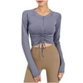 thumbnail image 1 of Chbgutlmr Crop Tops for Women Zipper Crewneck Long Sleeve Drawstring Ruched Shirts Slim Comfy Workout Tops, 1 of 5