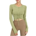 thumbnail image 1 of Chbgutlmr Crop Tops for Women Zipper Crewneck Long Sleeve Drawstring Ruched Shirts Slim Comfy Workout Tops, 1 of 5