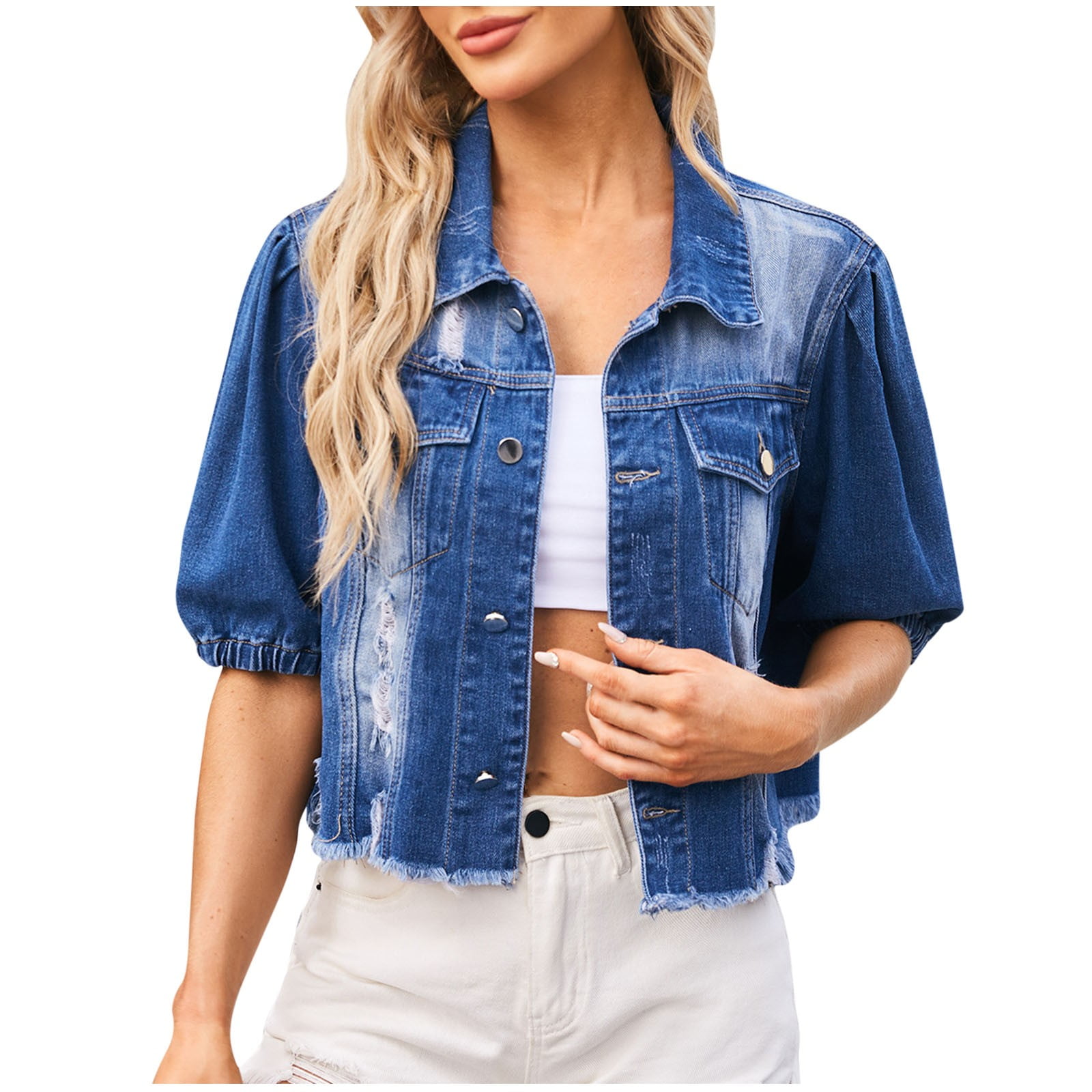 Madden NYC Women's Plus Size Cropped Denim Moto Jacket
