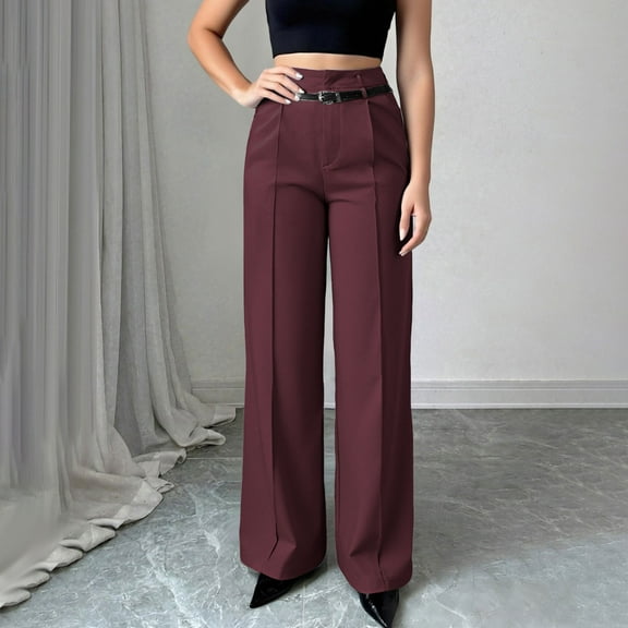 Chbgutlmr Dress Pants Women High Waist Straight Leg Trousers Casual Loose Work Office Solid Color Pants