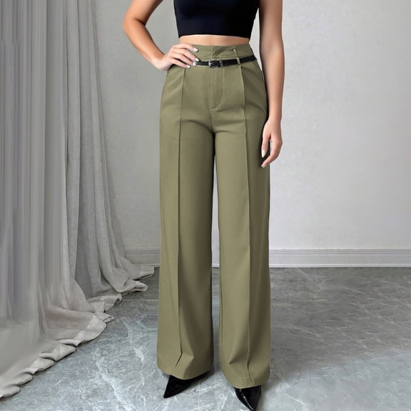 Chbgutlmr Dress Pants Women High Waist Straight Leg Trousers Casual Loose Work Office Solid Color Pants