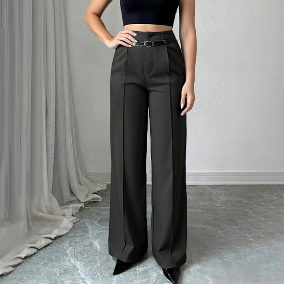 Chbgutlmr Dress Pants Women High Waist Straight Leg Trousers Casual Loose Work Office Solid Color Pants