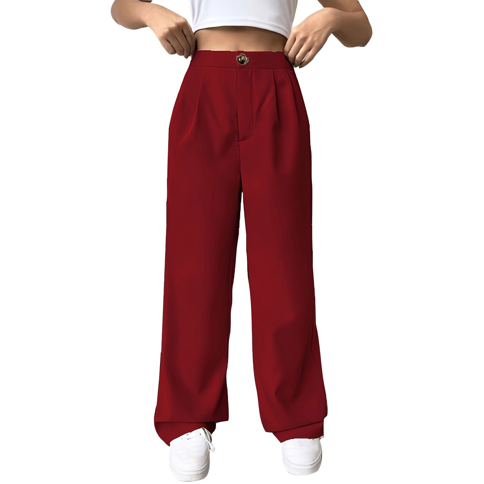 Chbgutlmr Dress Pants Women Pleated Straight Leg Work Pants Button High ...