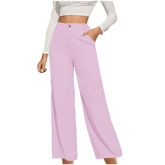 Chbgutlmr Dress Pants Women Straight Leg Button Loose Business Casual Work Trousers Solid Color Office Pants