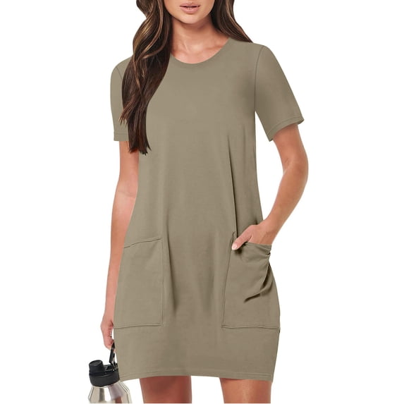 Chbgutlmr Dresses for Women Short Sleeve Crew Neck Loose Fitted Mini Dress with Pockets Casual Summer Comfy Basic T-Shirt Dress