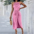 thumbnail image 1 of Chbgutlmr Dresses for Women Sleeveless Tie Back Hollow out Slit Front Ruched Fitted Midi Dress Casual Summer Trendy Dresses, 1 of 6