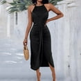 thumbnail image 1 of Chbgutlmr Dresses for Women Sleeveless Tie Back Hollow out Slit Front Ruched Fitted Midi Dress Casual Summer Trendy Dresses, 1 of 7
