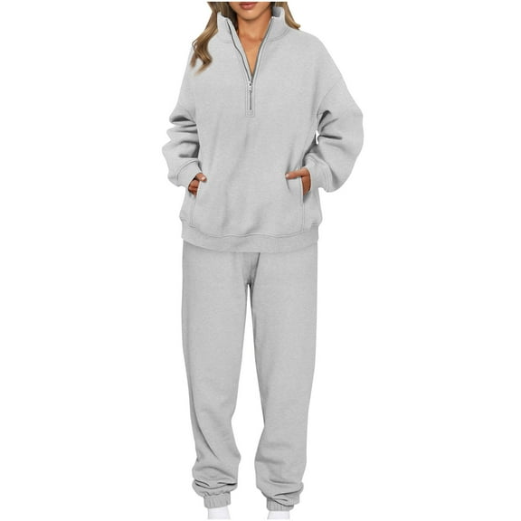 Chbgutlmr Fall Outfits for Women 2 Piece Mock Neck Long Sleeve Quarter Zip Pullover Baggy Comfy Sweatpants Casual Track Suit