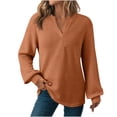 thumbnail image 1 of Chbgutlmr Fall Womens Tops Long Sleeve Notched V Neck Loose Casual Pullover Solid Color Blouses Tops, 1 of 8