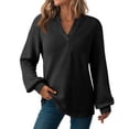 thumbnail image 1 of Chbgutlmr Fall Womens Tops Long Sleeve Notched V Neck Loose Casual Pullover Solid Color Blouses Tops, 1 of 7