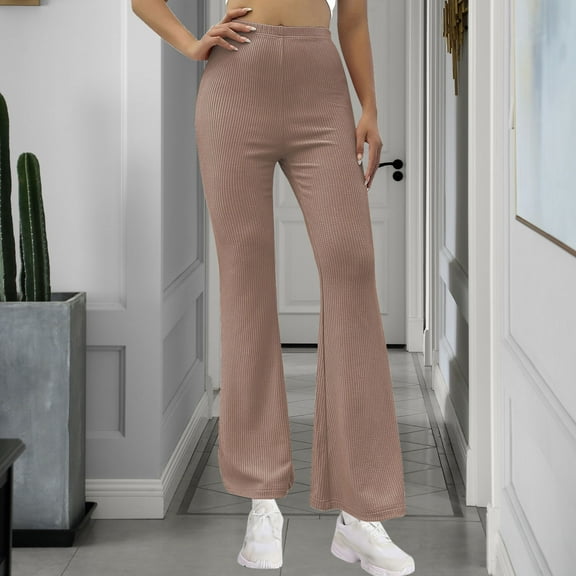 Chbgutlmr Flare Leggings for Women Fall Elastic Waist Ribbed Knit Slim Stretchy Casual Boot Cut Trousers
