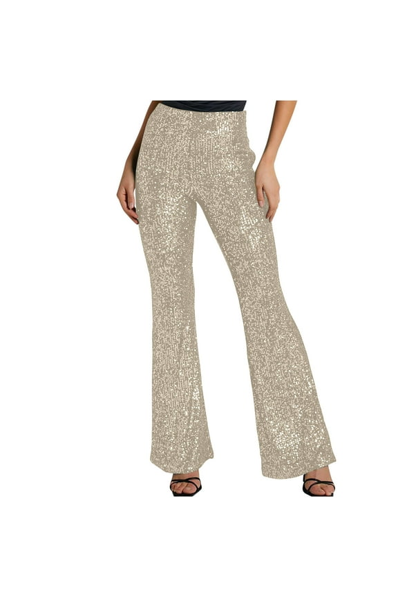 Flare Leggings for Women Sequin High Waist Bling Glitter Party Pants Trendy Boot Cut Trousers